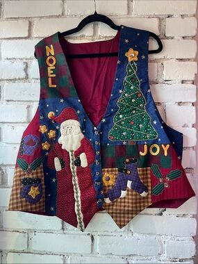 Holiday Patchwork Christmas Vest Tank Top - Red/Green